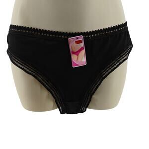 Morola Black Tanga Panty with Lace Trim Womens Large